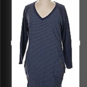Athleta Dark Blue Long Sleeve Casual Dress with Front Zippered Pockets